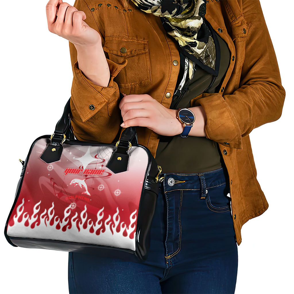 Personalized Dolphins Shoulder Handbag Y2K Grunge Aesthetic With Cyber Flames and Starburst Graphics