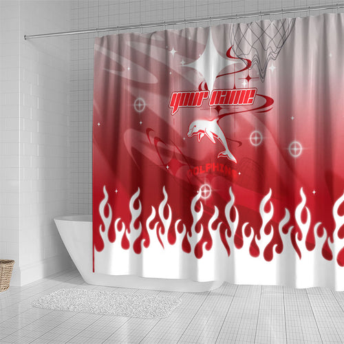Personalized Dolphins Shower Curtain Y2K Grunge Aesthetic With Cyber Flames and Starburst Graphics