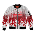 Personalized Dolphins Sleeve Zip Bomber Jacket Y2K Grunge Aesthetic With Cyber Flames and Starburst Graphics