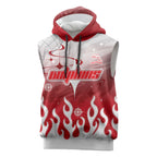Personalized Dolphins Sleeveless Hoodie Y2K Grunge Aesthetic With Cyber Flames and Starburst Graphics