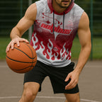 Personalized Dolphins Sleeveless Hoodie Y2K Grunge Aesthetic With Cyber Flames and Starburst Graphics
