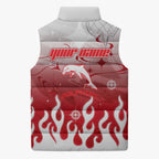 Personalized Dolphins Sleeveless Puffer Jacket Y2K Grunge Aesthetic With Cyber Flames and Starburst Graphics