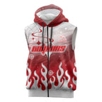 Personalized Dolphins Sleeveless Zip Hoodie Y2K Grunge Aesthetic With Cyber Flames and Starburst Graphics