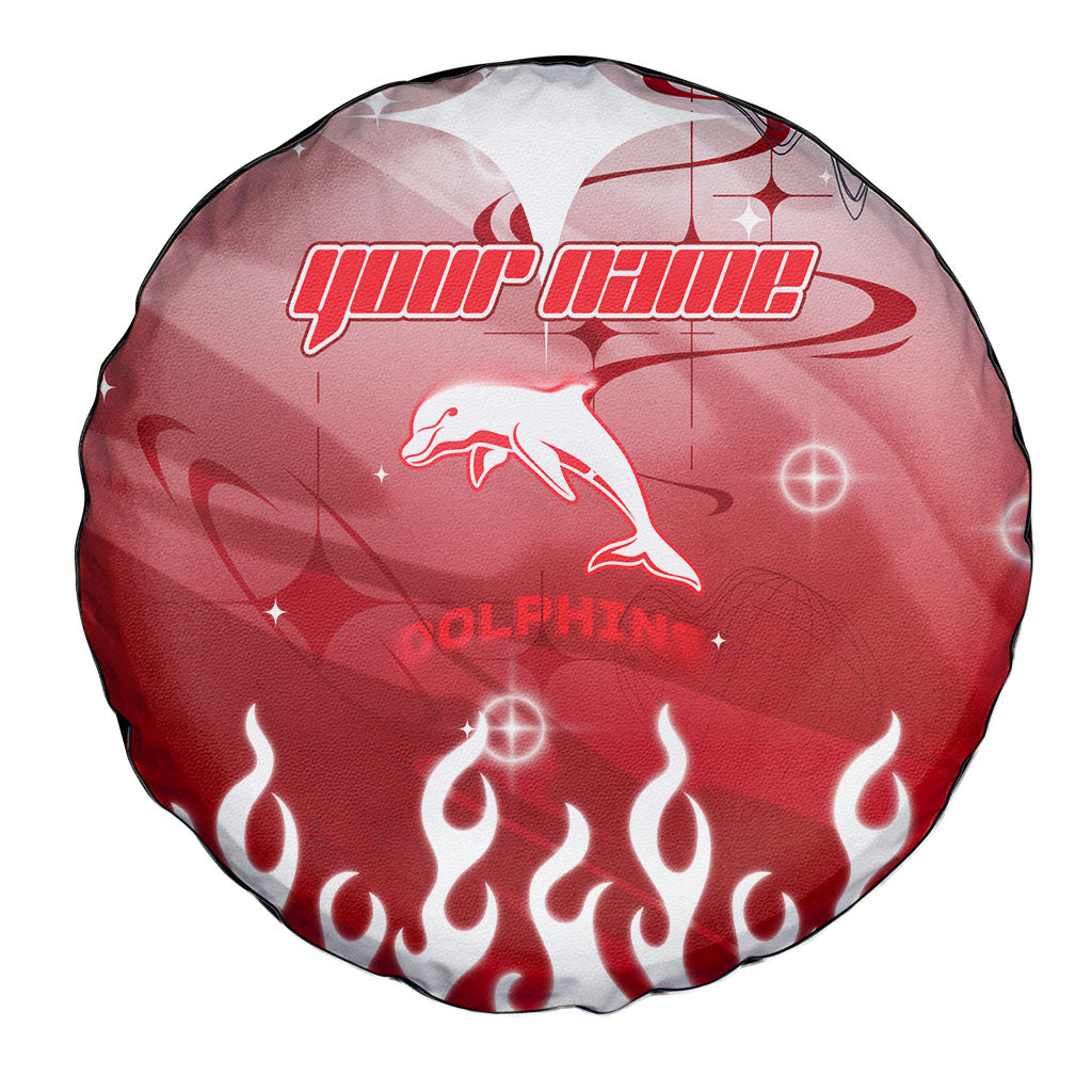Personalized Dolphins Spare Tire Cover Y2K Grunge Aesthetic With Cyber Flames and Starburst Graphics