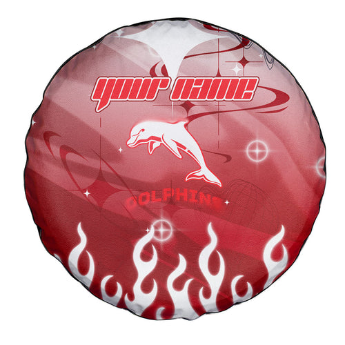 Personalized Dolphins Spare Tire Cover Y2K Grunge Aesthetic With Cyber Flames and Starburst Graphics