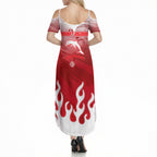Personalized Dolphins Summer Maxi Dress Y2K Grunge Aesthetic With Cyber Flames and Starburst Graphics