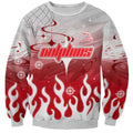 Personalized Dolphins Sweatshirt Y2K Grunge Aesthetic With Cyber Flames and Starburst Graphics