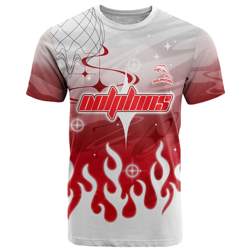 Personalized Dolphins T Shirt Y2K Grunge Aesthetic With Cyber Flames and Starburst Graphics