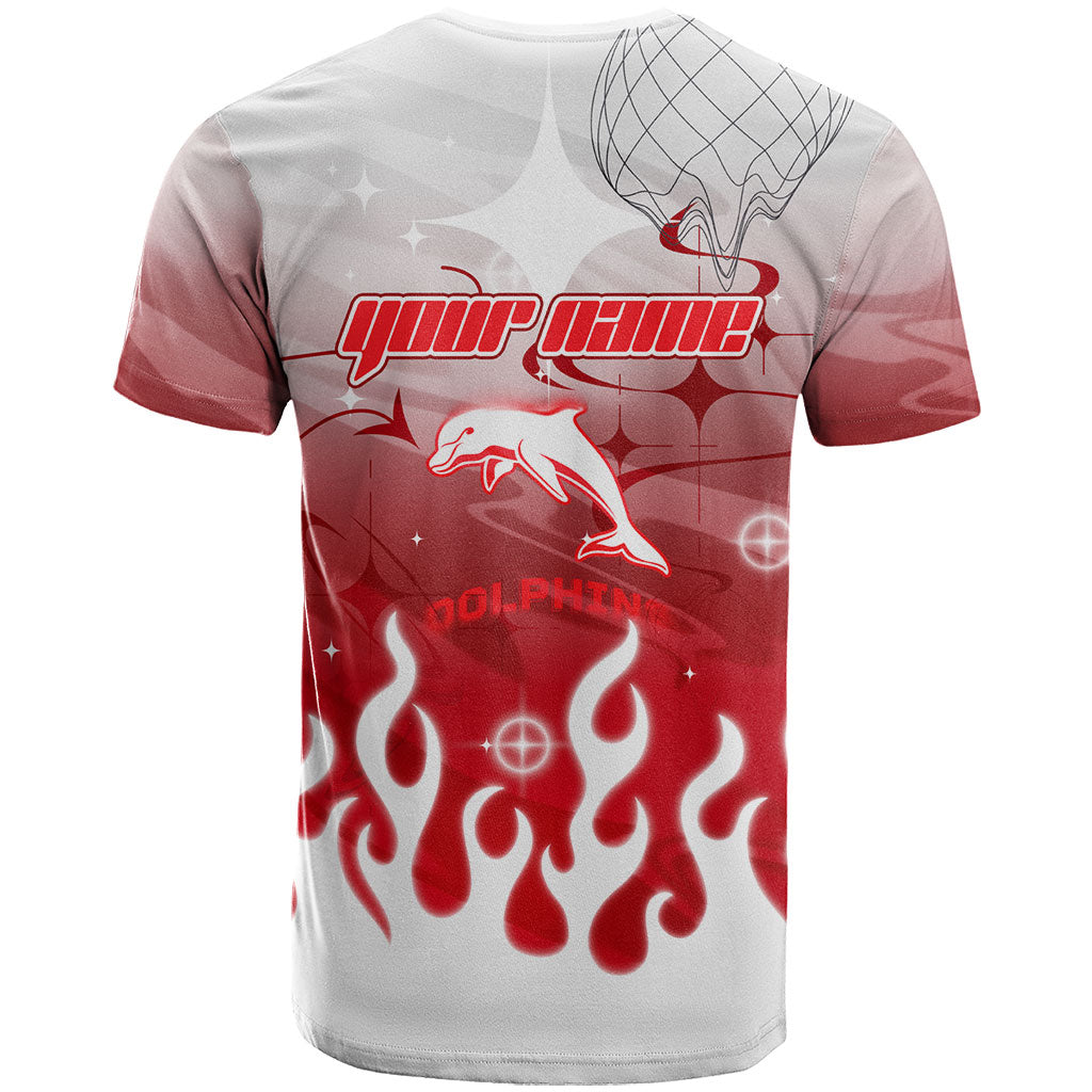 Personalized Dolphins T Shirt Y2K Grunge Aesthetic With Cyber Flames and Starburst Graphics