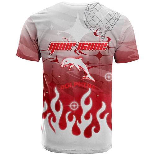 Personalized Dolphins T Shirt Y2K Grunge Aesthetic With Cyber Flames and Starburst Graphics