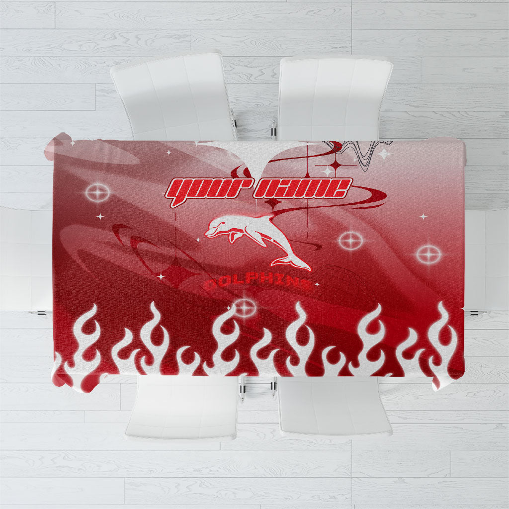 Personalized Dolphins Tablecloth Y2K Grunge Aesthetic With Cyber Flames and Starburst Graphics