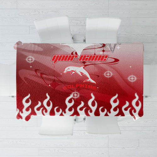Personalized Dolphins Tablecloth Y2K Grunge Aesthetic With Cyber Flames and Starburst Graphics