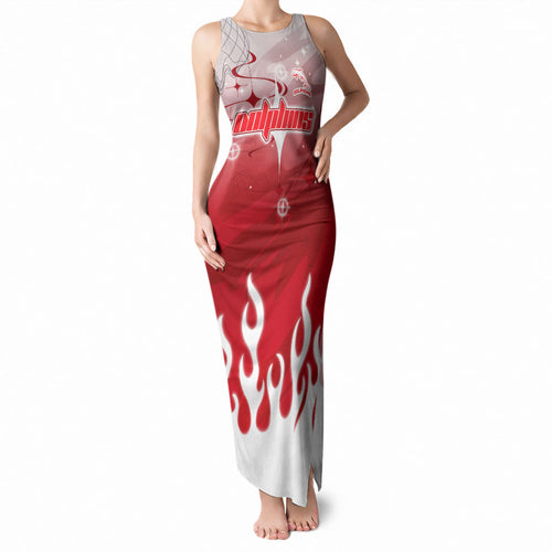 Personalized Dolphins Tank Maxi Dress Y2K Grunge Aesthetic With Cyber Flames and Starburst Graphics