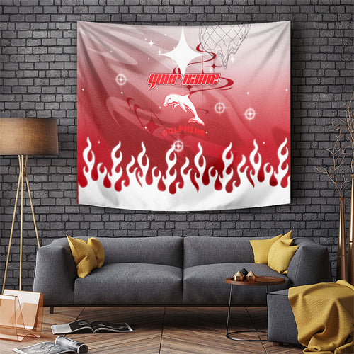 Personalized Dolphins Tapestry Y2K Grunge Aesthetic With Cyber Flames and Starburst Graphics