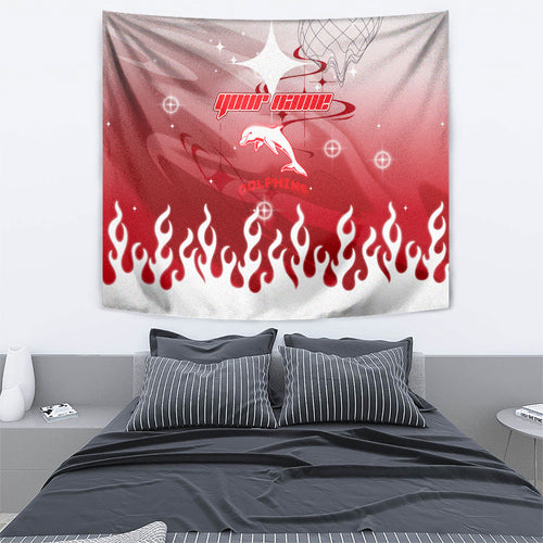 Personalized Dolphins Tapestry Y2K Grunge Aesthetic With Cyber Flames and Starburst Graphics