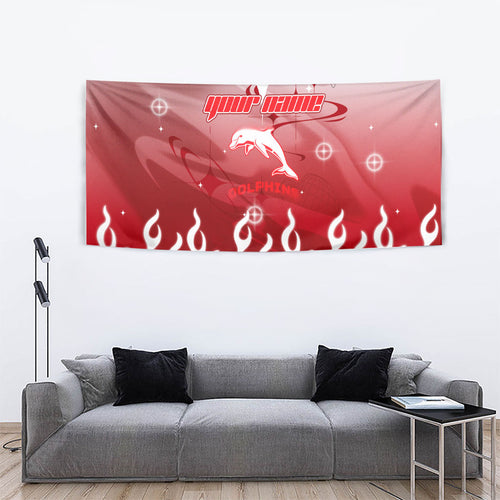 Personalized Dolphins Tapestry Y2K Grunge Aesthetic With Cyber Flames and Starburst Graphics