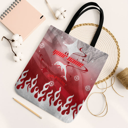 Personalized Dolphins Tote Bag Y2K Grunge Aesthetic With Cyber Flames and Starburst Graphics