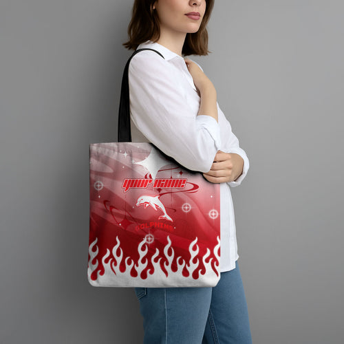 Personalized Dolphins Tote Bag Y2K Grunge Aesthetic With Cyber Flames and Starburst Graphics