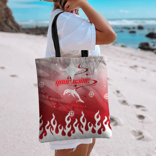 Personalized Dolphins Tote Bag Y2K Grunge Aesthetic With Cyber Flames and Starburst Graphics