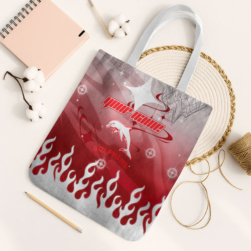 Personalized Dolphins Tote Bag Y2K Grunge Aesthetic With Cyber Flames and Starburst Graphics