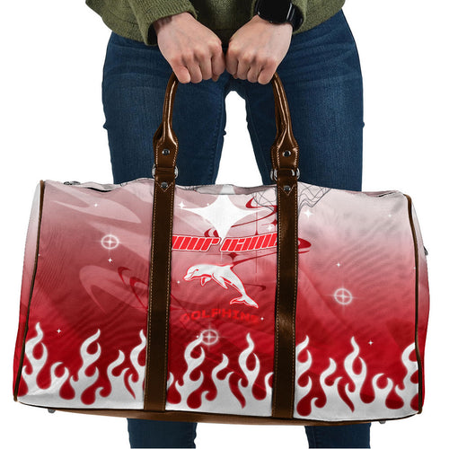 Personalized Dolphins Travel Bag Y2K Grunge Aesthetic With Cyber Flames and Starburst Graphics