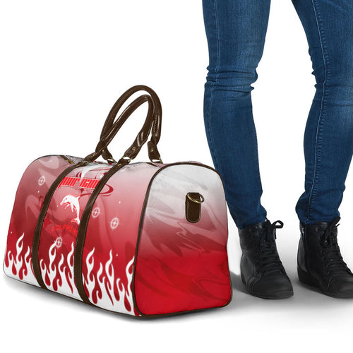 Personalized Dolphins Travel Bag Y2K Grunge Aesthetic With Cyber Flames and Starburst Graphics