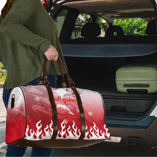 Personalized Dolphins Travel Bag Y2K Grunge Aesthetic With Cyber Flames and Starburst Graphics