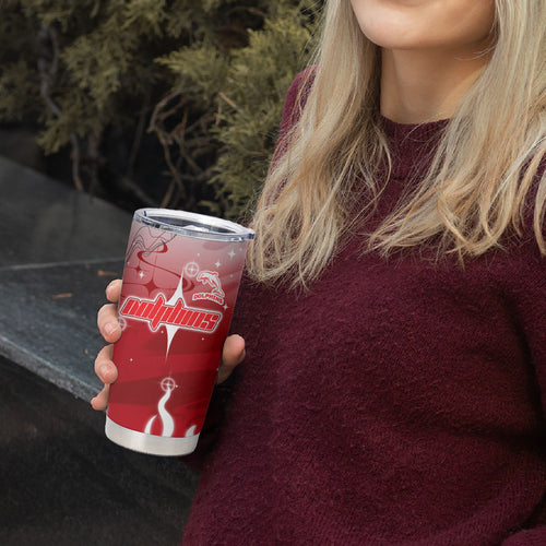 Personalized Dolphins Tumbler Cup Y2K Grunge Aesthetic With Cyber Flames and Starburst Graphics