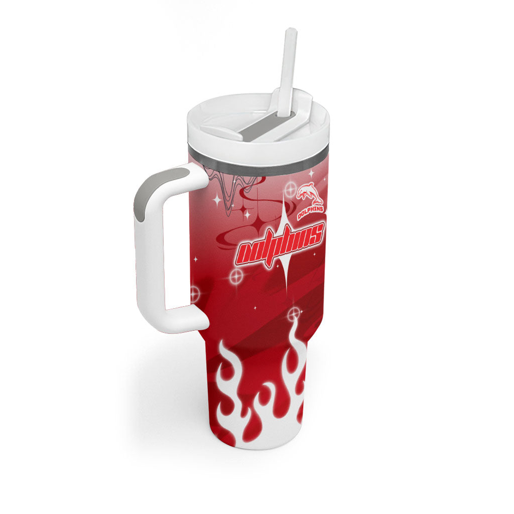 Personalized Dolphins Tumbler With Handle Y2K Grunge Aesthetic With Cyber Flames and Starburst Graphics