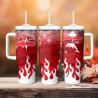 Personalized Dolphins Tumbler With Handle Y2K Grunge Aesthetic With Cyber Flames and Starburst Graphics