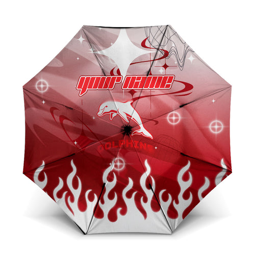 Personalized Dolphins Umbrella Y2K Grunge Aesthetic With Cyber Flames and Starburst Graphics