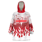 Personalized Dolphins Wearable Blanket Hoodie Y2K Grunge Aesthetic With Cyber Flames and Starburst Graphics