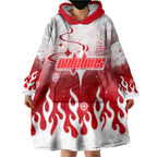 Personalized Dolphins Wearable Blanket Hoodie Y2K Grunge Aesthetic With Cyber Flames and Starburst Graphics