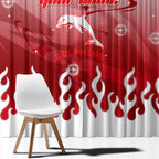 Personalized Dolphins Window Curtain Y2K Grunge Aesthetic With Cyber Flames and Starburst Graphics