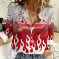 Personalized Dolphins Women Casual Shirt Y2K Grunge Aesthetic With Cyber Flames and Starburst Graphics