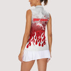 Personalized Dolphins Women Sleeveless Polo Shirt Y2K Grunge Aesthetic With Cyber Flames and Starburst Graphics