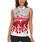 Personalized Dolphins Women Sleeveless Polo Shirt Y2K Grunge Aesthetic With Cyber Flames and Starburst Graphics