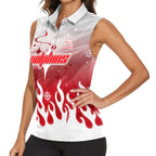 Personalized Dolphins Women Sleeveless Polo Shirt Y2K Grunge Aesthetic With Cyber Flames and Starburst Graphics