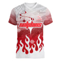 Personalized Dolphins Women V-Neck T-Shirt Y2K Grunge Aesthetic With Cyber Flames and Starburst Graphics