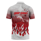 Personalized Dolphins Zipper Polo Shirt Y2K Grunge Aesthetic With Cyber Flames and Starburst Graphics