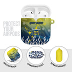 Personalized North Queensland Cowboys AirPods Case Y2K Grunge Aesthetic With Cyber Flames and Starburst Graphics