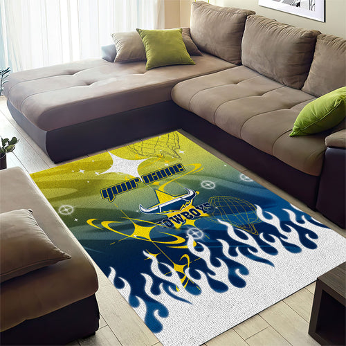 Personalized North Queensland Cowboys Area Rug Y2K Grunge Aesthetic With Cyber Flames and Starburst Graphics