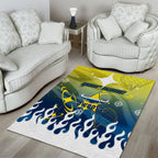 Personalized North Queensland Cowboys Area Rug Y2K Grunge Aesthetic With Cyber Flames and Starburst Graphics