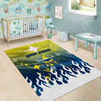 Personalized North Queensland Cowboys Area Rug Y2K Grunge Aesthetic With Cyber Flames and Starburst Graphics