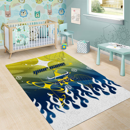 Personalized North Queensland Cowboys Area Rug Y2K Grunge Aesthetic With Cyber Flames and Starburst Graphics