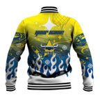 Personalized North Queensland Cowboys Baseball Jacket Y2K Grunge Aesthetic With Cyber Flames and Starburst Graphics