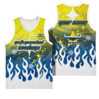 Personalized North Queensland Cowboys Basketball Jersey Y2K Grunge Aesthetic With Cyber Flames and Starburst Graphics