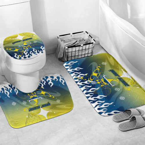 Personalized North Queensland Cowboys Bathroom Set Y2K Grunge Aesthetic With Cyber Flames and Starburst Graphics