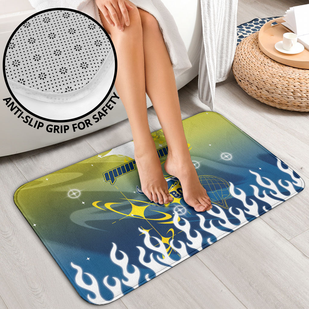 Personalized North Queensland Cowboys Bathroom Set Y2K Grunge Aesthetic With Cyber Flames and Starburst Graphics