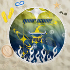 Personalized North Queensland Cowboys Beach Blanket Y2K Grunge Aesthetic With Cyber Flames and Starburst Graphics